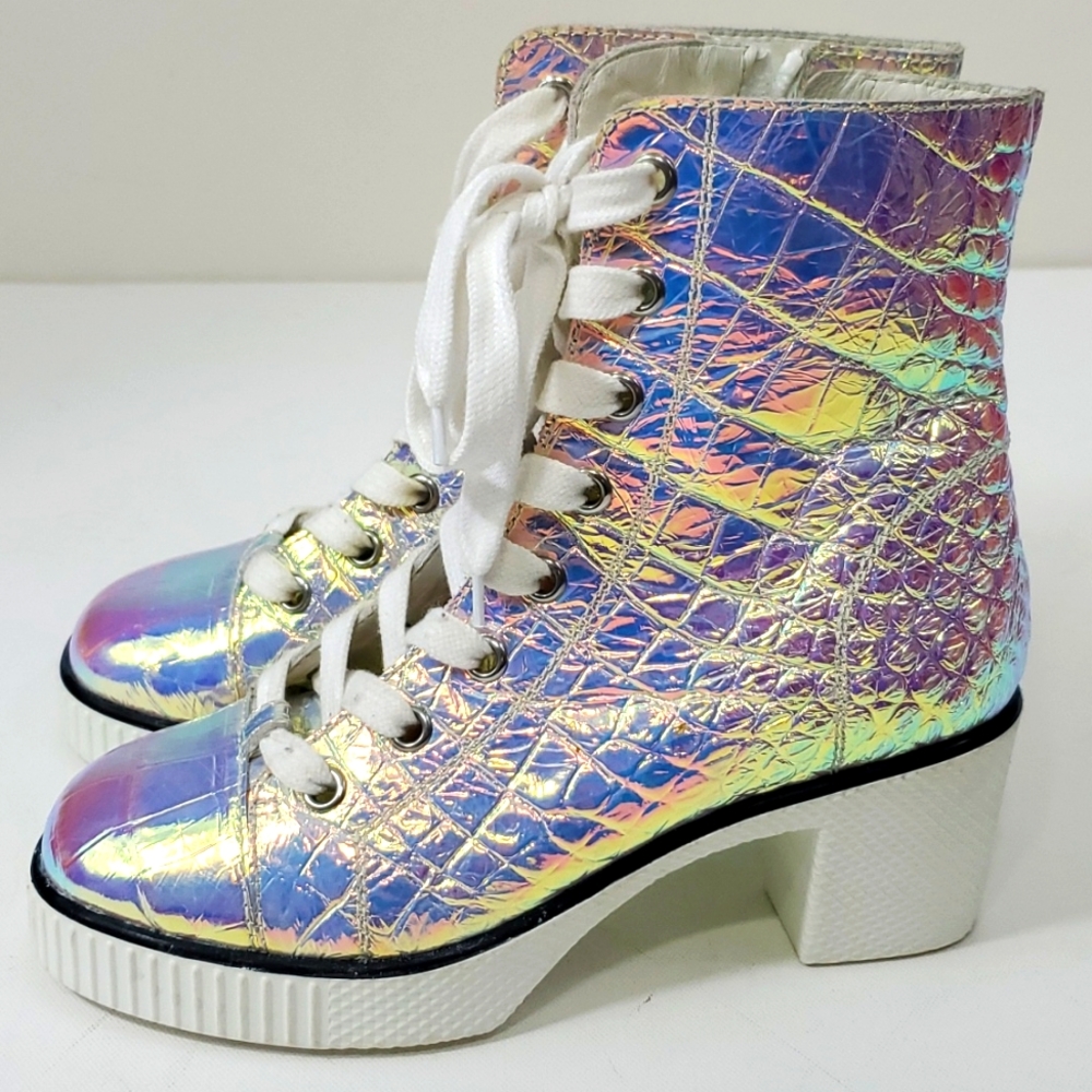 Giuseppe Zanotti Nidir woman's high top sneaker platform heel Shimmering croc